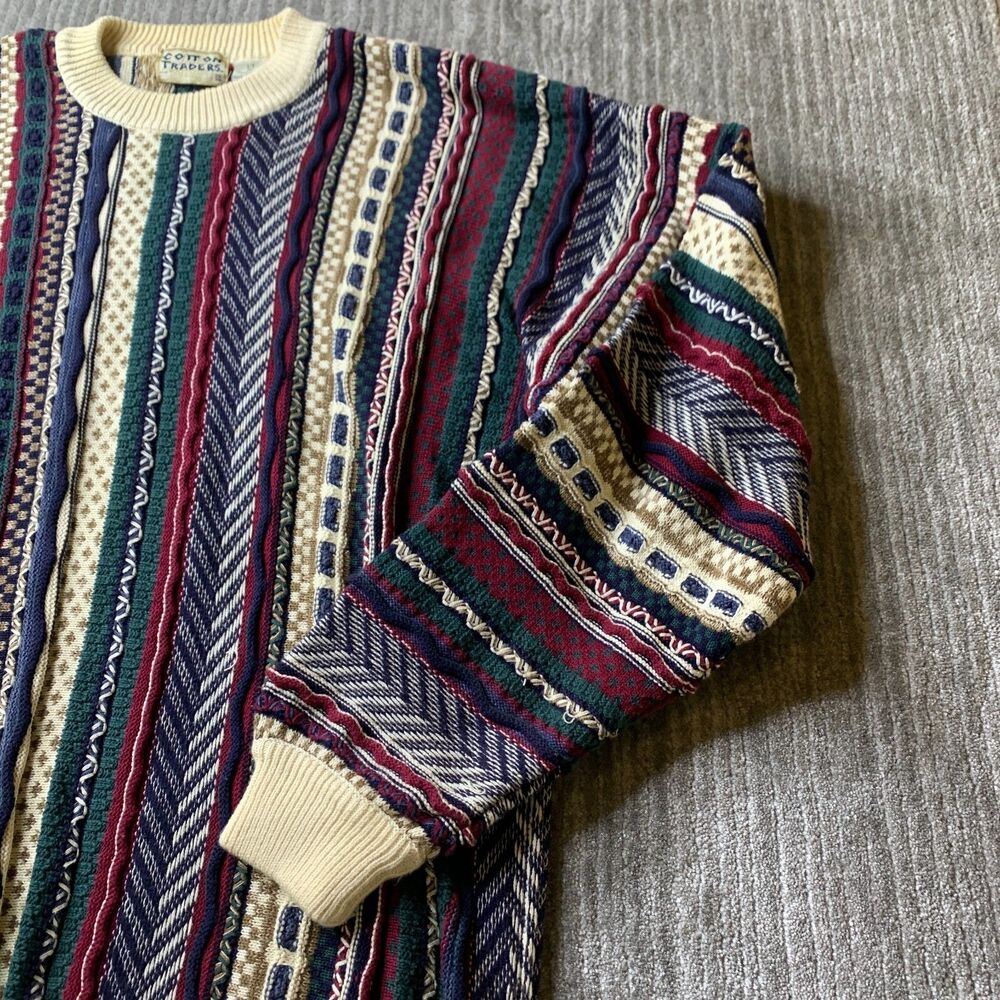 Cotton Traders Knit Sweater Large Tall Coogi Style 3D Textured Vintage 80's Mens - Picture 3 of 15